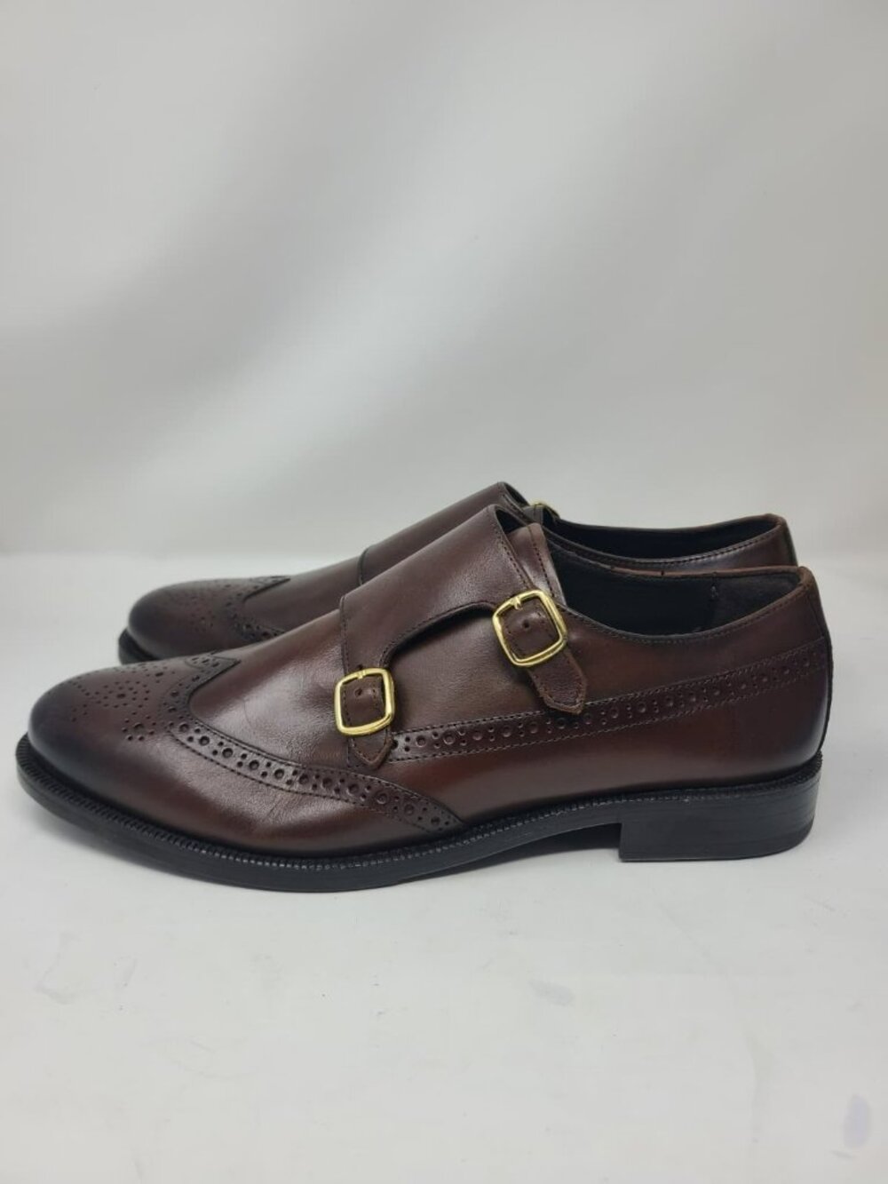 Zara Leather Double Monk Strap Shoes Size 8 2408/920